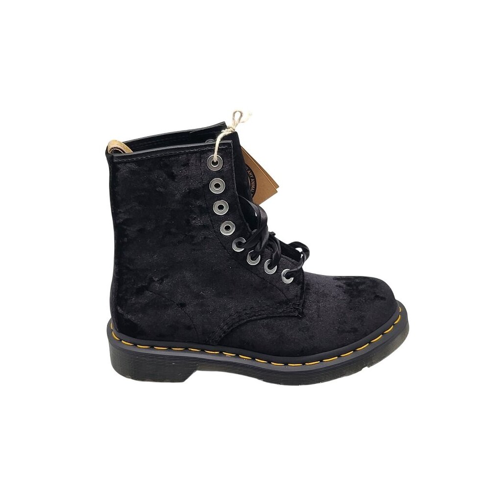 Dr. Martens Vegan Crushed Velvet Black Boots Women's 5 Lace Up Combat‎ Docs